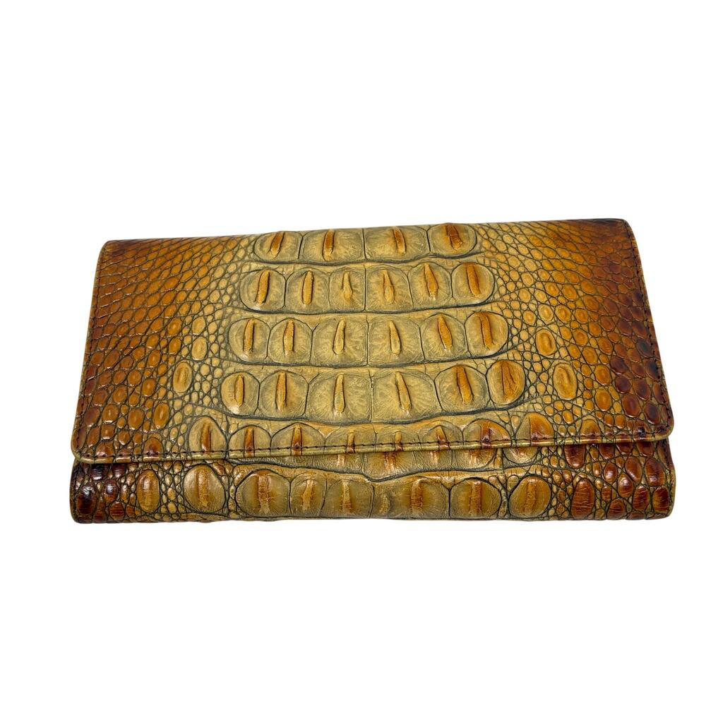 Brahmin toasted almond crocodile wallet, billfold. tan, brown. mild wear